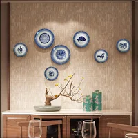 Chinese Style Blue and White Porcelain Ceramic Hanging Tray,Living Room Walls Light,Luxury Creative Decorations,Restaurant Ceram 1