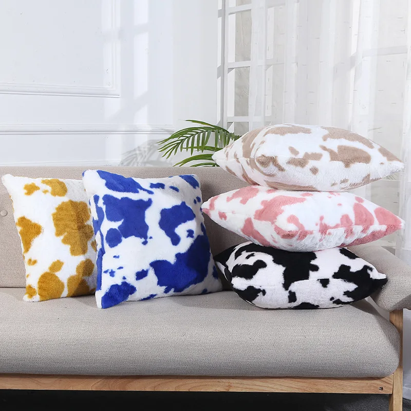 

Cow Print Faux Fur Throw Pillowcase Super Soft Luxury Fuzzy Plush Pillow Case Home Decorative Sofa Car Bed Square Cushion Cover