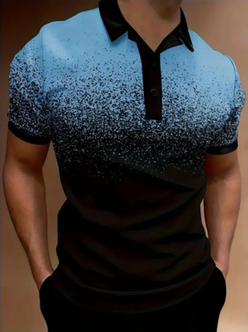 

Men's short-sleeved polo shirt gradient spotted button lapel T-shirt Sports casual high quality fashion men's wear