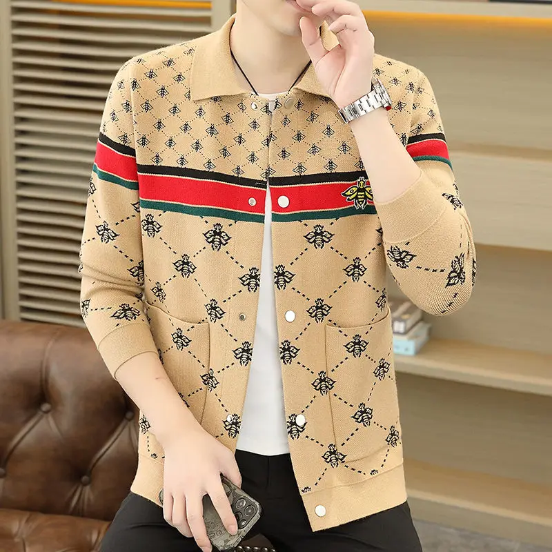 

Autumn and Winter New Cardigan Sweater Men's Knitted Shirt Casual Slim-fit High Elastic Knitted Coat Sweater