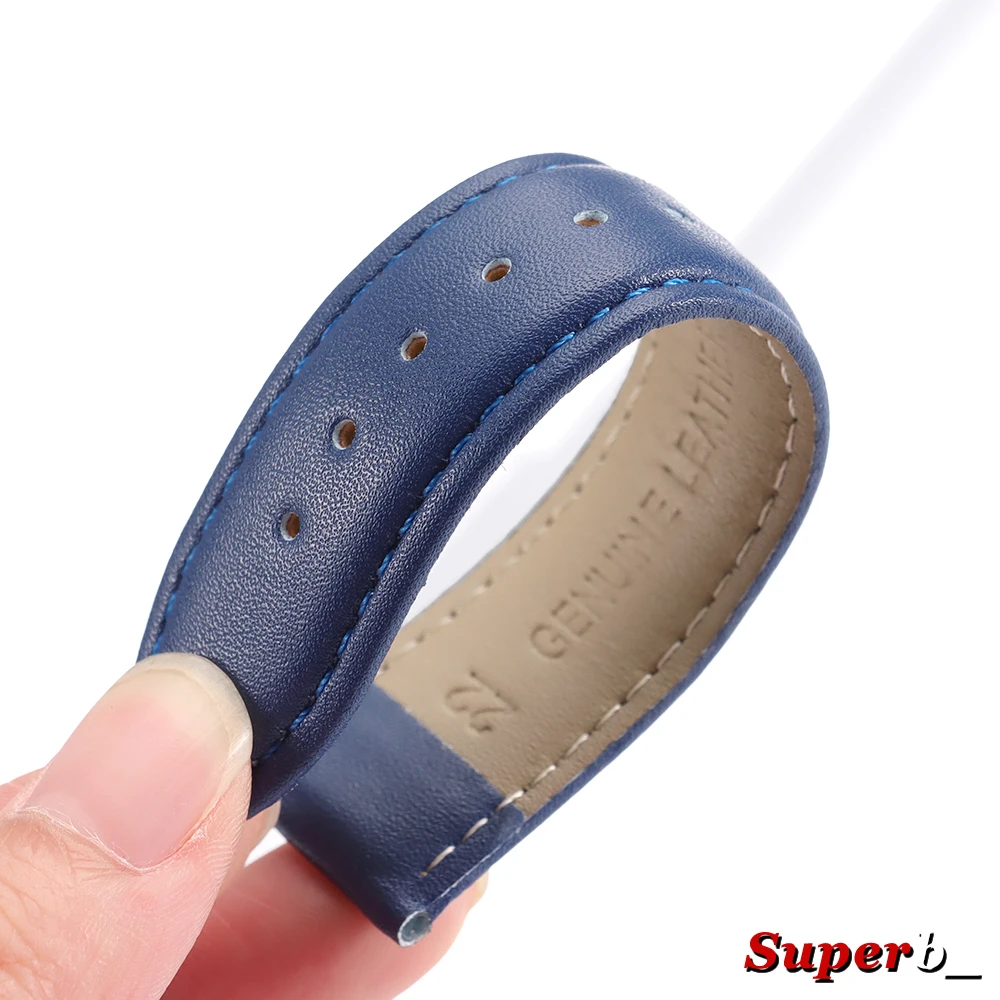 Premium Calfskin Leather Watch Strap – Soft Brown and Blue Wristband with Silver Stainless Steel Buckle