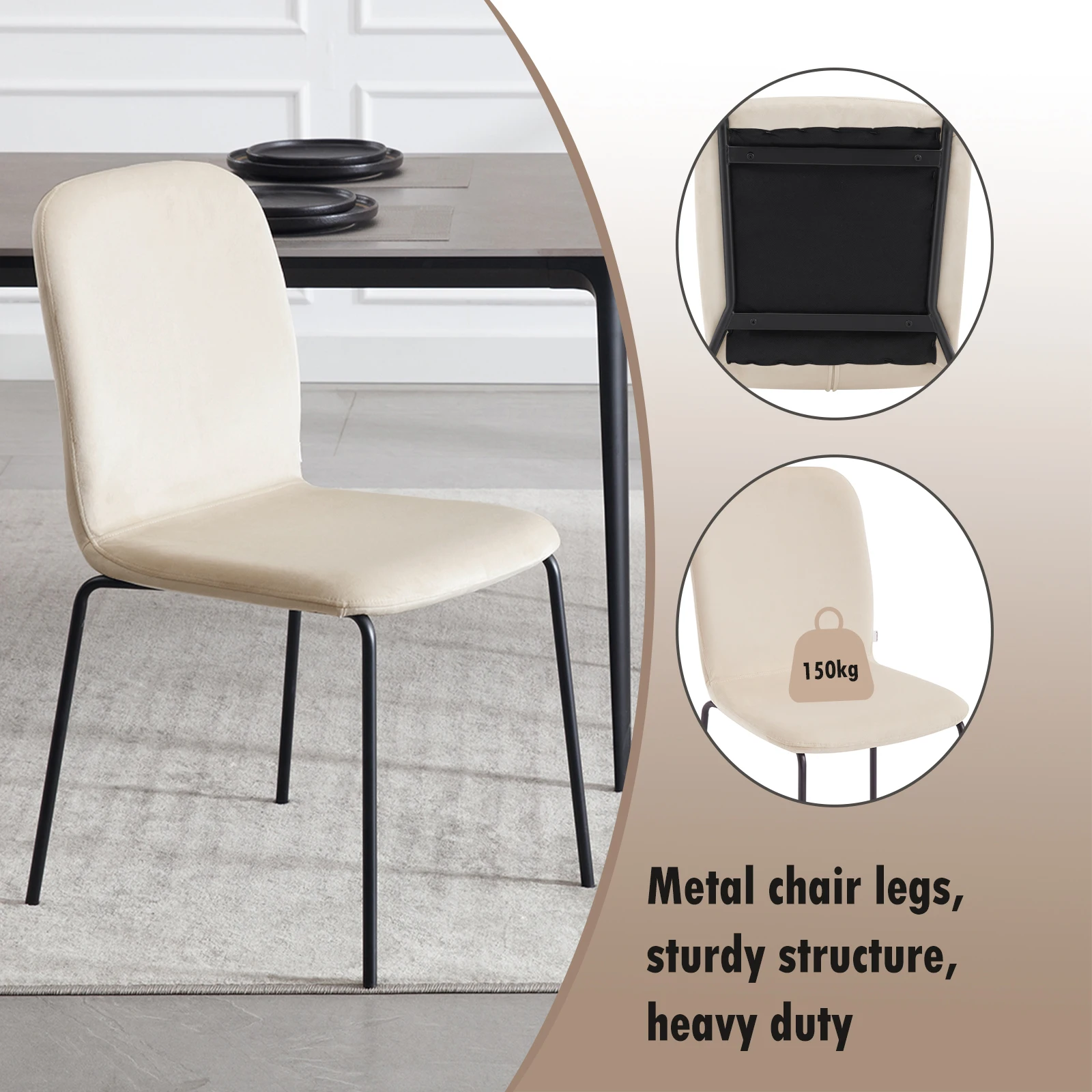 WOLTU 4 Stück/Set stapelbarer skandinavischer Küchenstuhl, Samt-Esszimmerstuhl, gepolsterter Sitz mit Metallbeinen und Rückenlehne für Restaurants – Detail 9