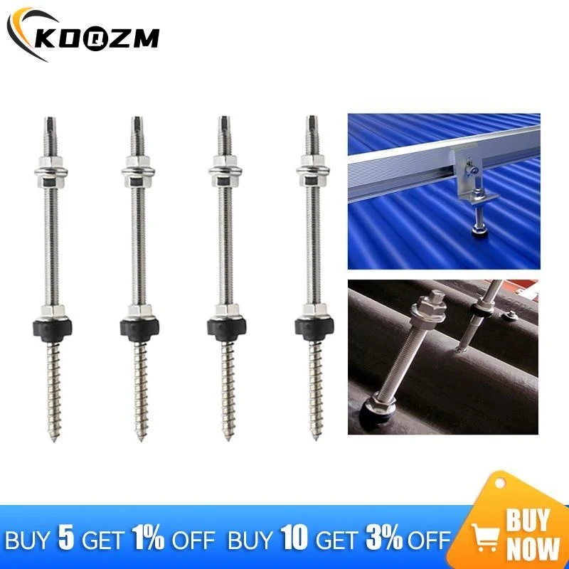 Hanger bolts M10 x 200/250 mm 304 stainless steel PV system pre-assembled height adjustable