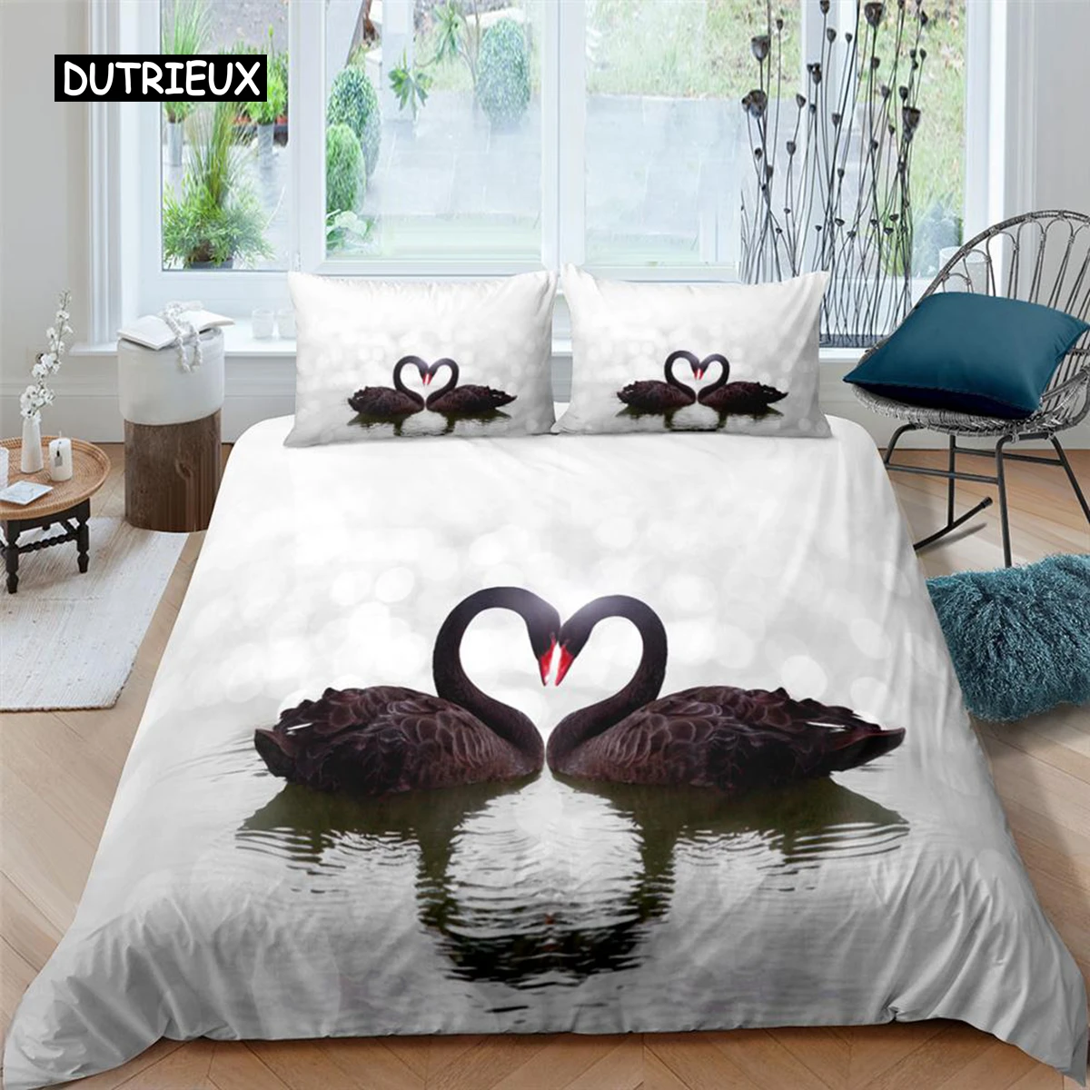 

Swan Duvet Cover Set Black Swan Lake Comforter Cover Microfiber Twin Size Bedding Set for Kids Teen King Size 2/3pcs Quilt Cover