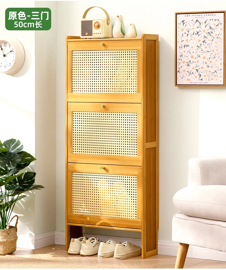 17cm Ultra-Thin Shoe Cabinet for Entryway Space-Saving Flip-Up Shoe Rack Large Capacity Storage Rack Hallway Bamboo Organizer