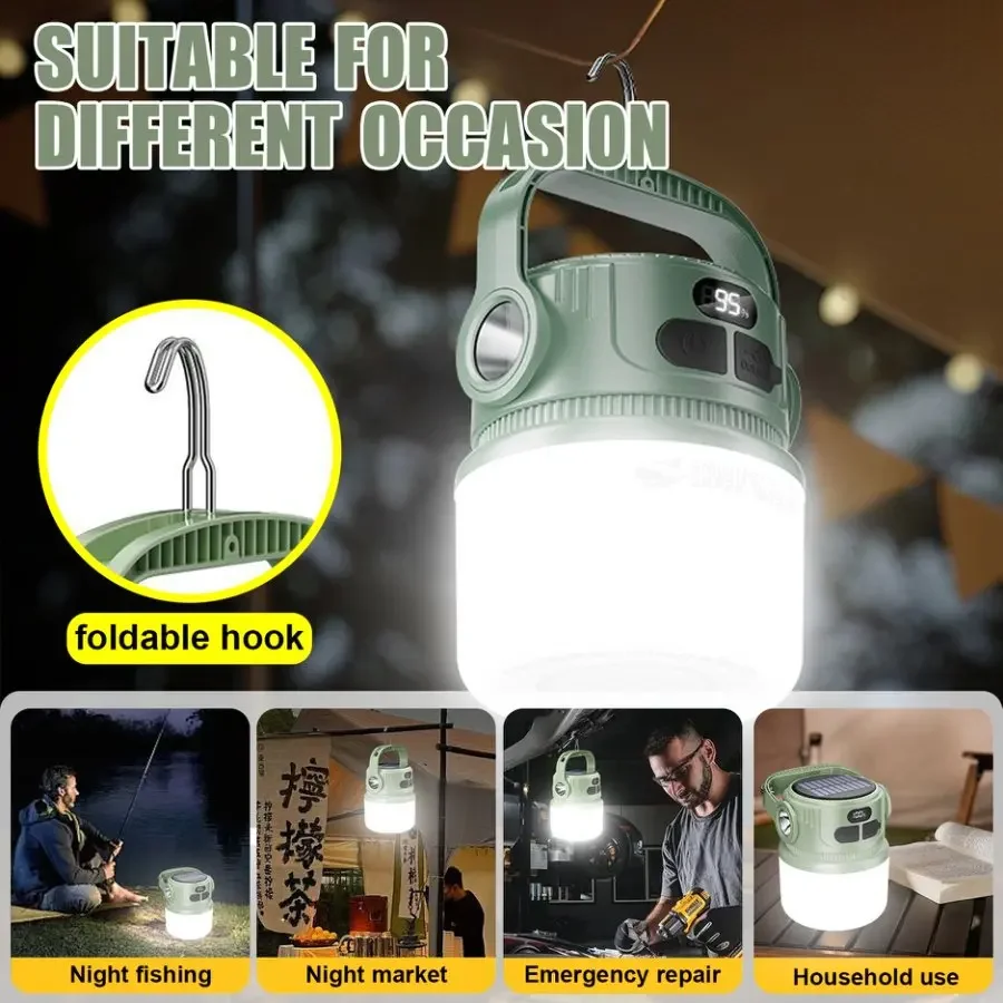 Outdoor Solar Light LED Portable Camping Lantern Lightweight Tent Lamp Night Lamps USB Rechargeable Hanging Lights with Hook camping light portable lanterns camping lamp camping lantern
