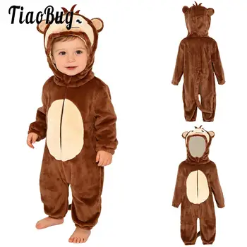 Toddler Boys Girls Animal Outfit Long Sleeve Zip-Up Cartoon Animal Hooded 3D Tail Jumpsuit for Home Theme Party Cosplay Costumes 1