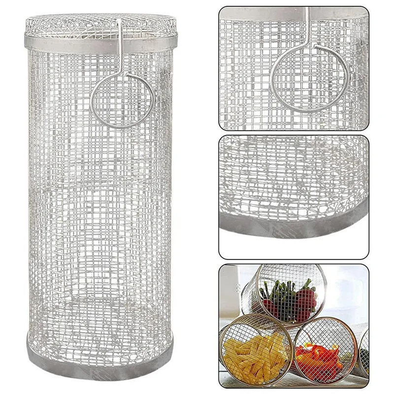 

4Pack BBQ Rolling Rack Basket Stainless Steel Mesh Cylinder Rack Basket for Camping Picnics Outdoor Round BBQ Rack Grid