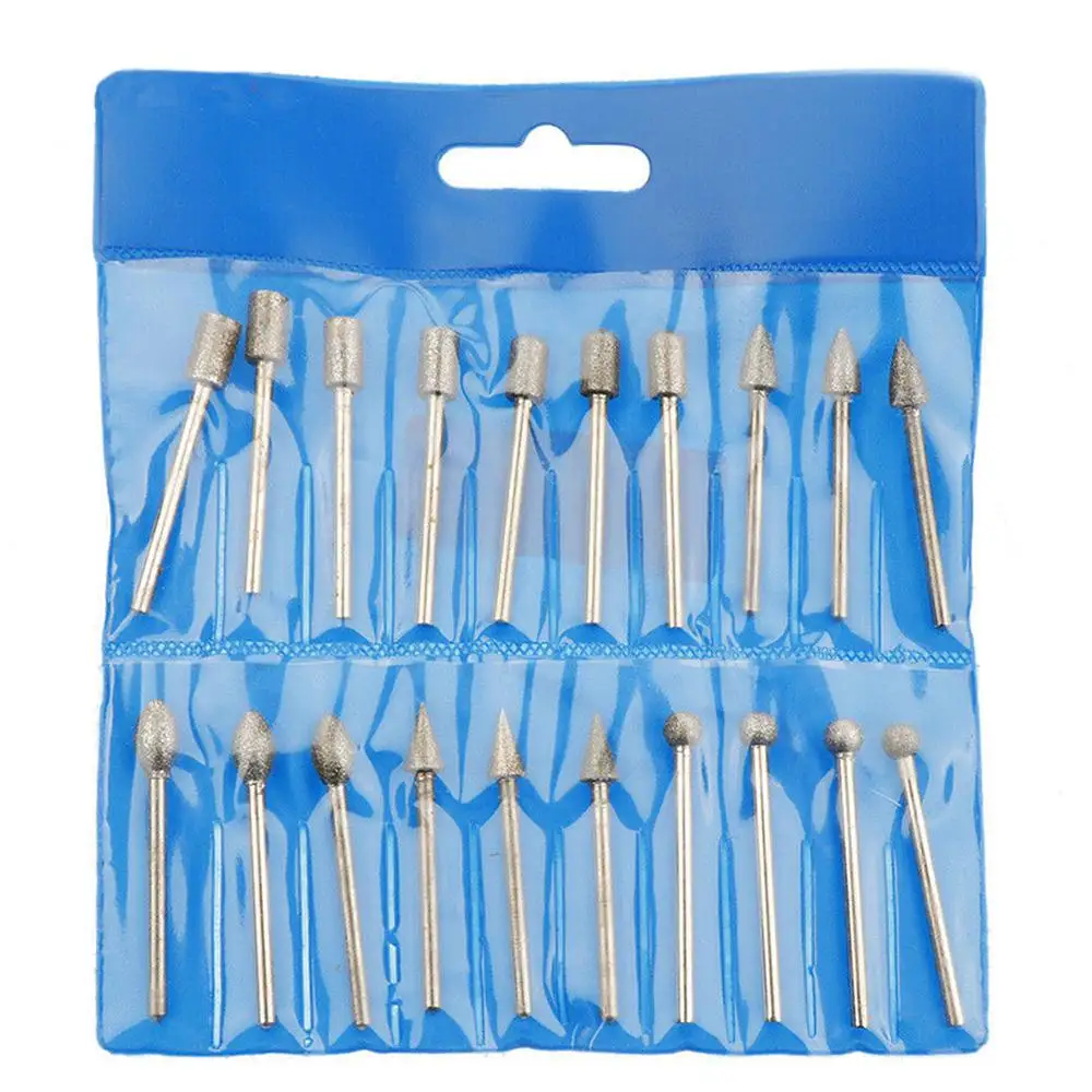 20Pcs 80 Grit Diamond Burr Set Drill Bits Set For Dremel 3*6mm Rotary Grinding Head Abrasive