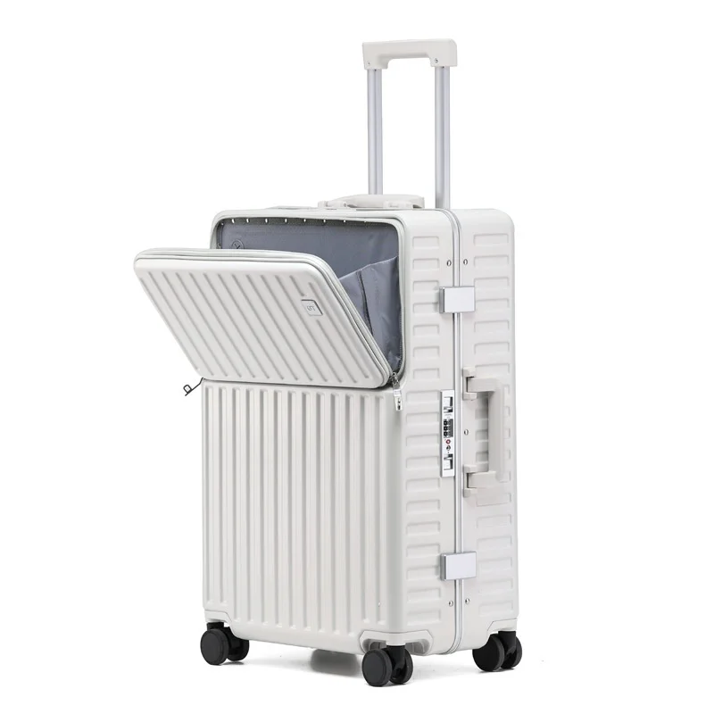 Suitcase USB Charging Aluminum Frame trolley case with wheels suitcase travel luggage with Cup Holder travel bags