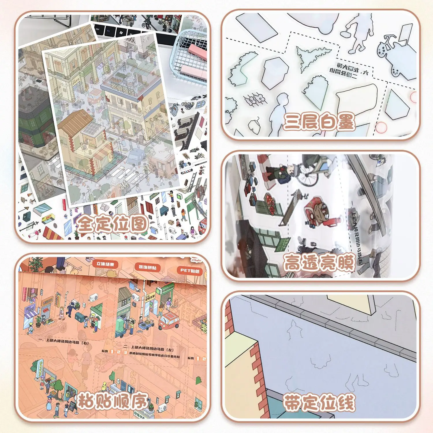 카와이 올드 스트리트 타임 3D 레트로 스트리트 뷰 풍경 스티커 DIY 포켓 캐빈 장면 축제 선물 ?