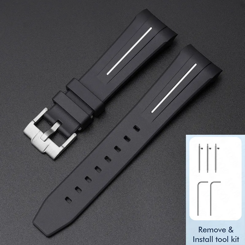 Waterproof Quick Release Rubber Watch Strap with Stainless Steel Buckle - 22mm, Curved End Design