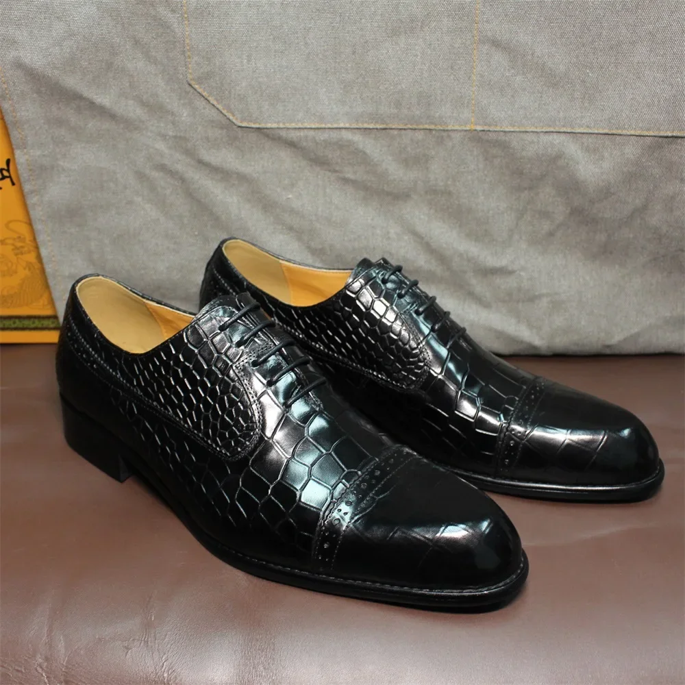 Men's Classic Italian Style Dress Shoes Size 39-46 Genuine Leather Double Buckle Monk Strap Snake Print Cap Toe