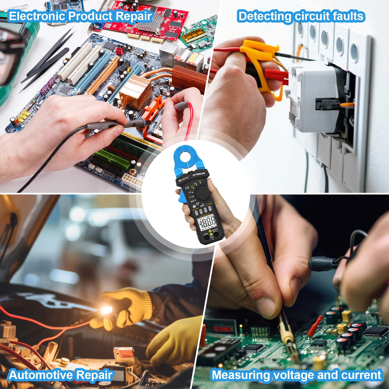 Digital Clamp Meters,Multimeter AC/DC Voltage Current Resistance Capacitance NCV Bluetooth APP CAT III 300V Lightweight