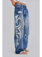 Deeptown Vintage Y2k Jeans déchirés pour femmes, imprimé Harajuku, bleu, baggy, denim délavé, pantalon hip hop grunge streetwear, jeans larges 4