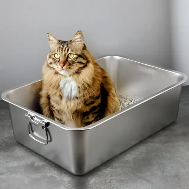 Low Entry Cat Litter Box Durable Stainless Steel Cat Litter Box with Low Entry Design Spacious Metal Pan for Pet Low Entry Cat Litter Box Durable Stainless Steel Cat Litter Box with Low Entry Design Spacious Metal Pan for Pet