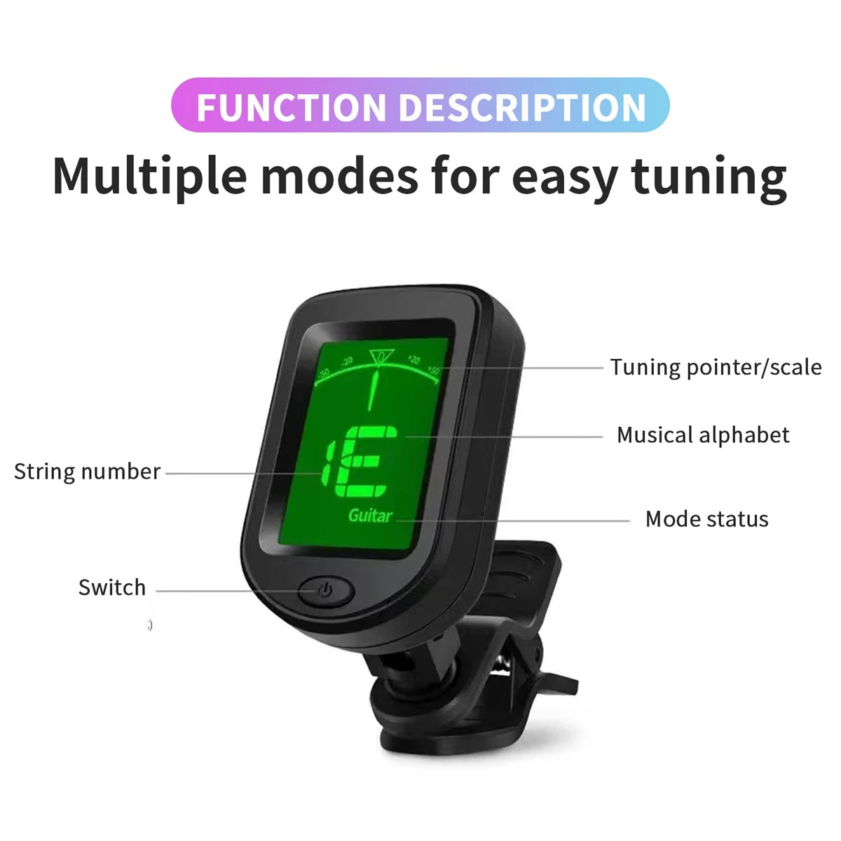 Description Picture 2 of itemGuitar Tuner For All Instruments Clip on Electronic Tuner for Guitar Bass Ukulele Violin Mandolin Banjo