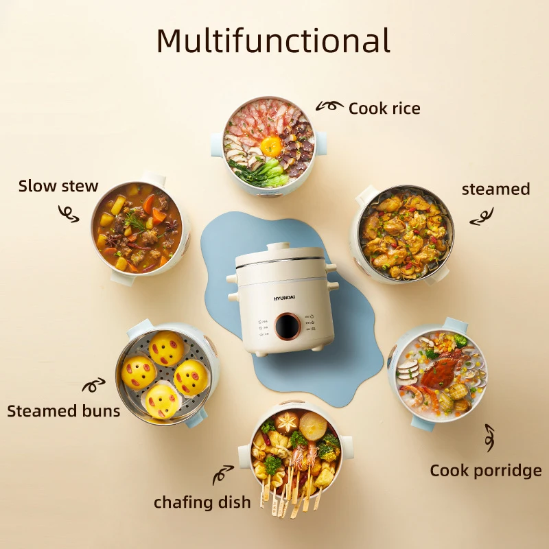 2.0L Electric Rice Cooker Cooking Pot Mini Multicooker Lunch Box Rice Cookers Hotpot Non-stick Electric Skillet Food Steamer