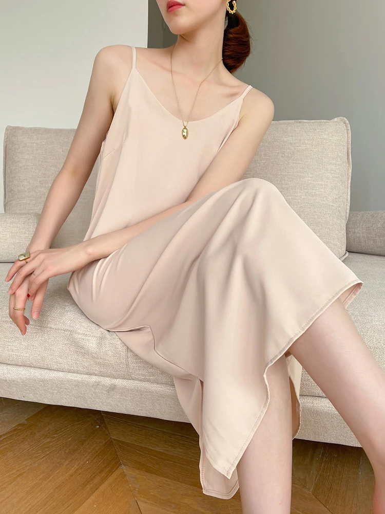 

Fashion Sexy Spaghetti Strap Dress Women Solid Party Club Ladies Summer Elegant Slit Long Dresses For Woman Loose Vestidos