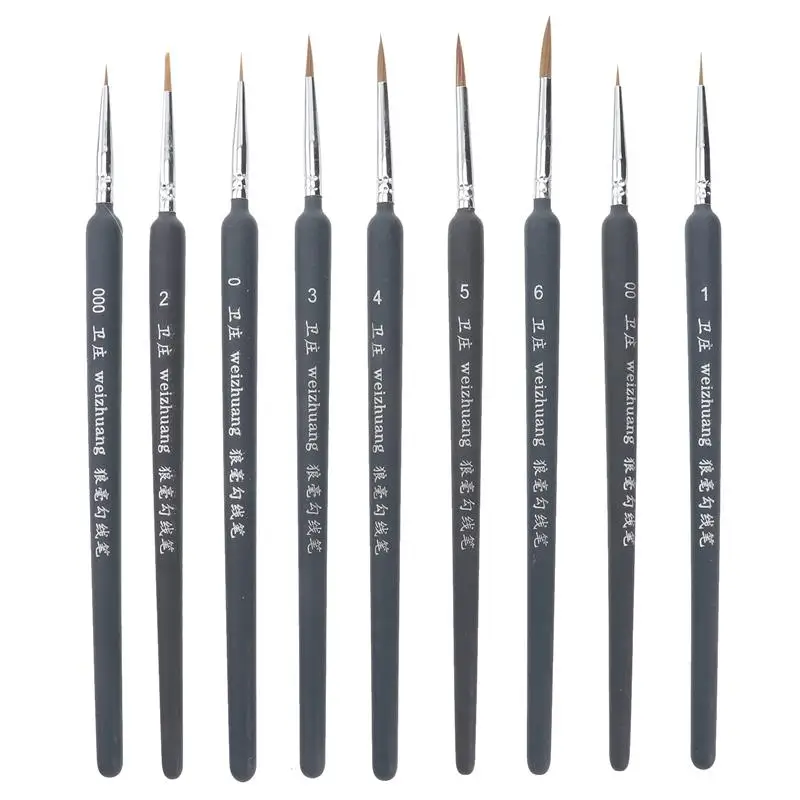 

9pcs Wolf Hair Brushes Set for Detail Art Painting Miniature Watercolor Oil Gouache Paint Brush Pen 000+00+0+1+2+3+4+5+6