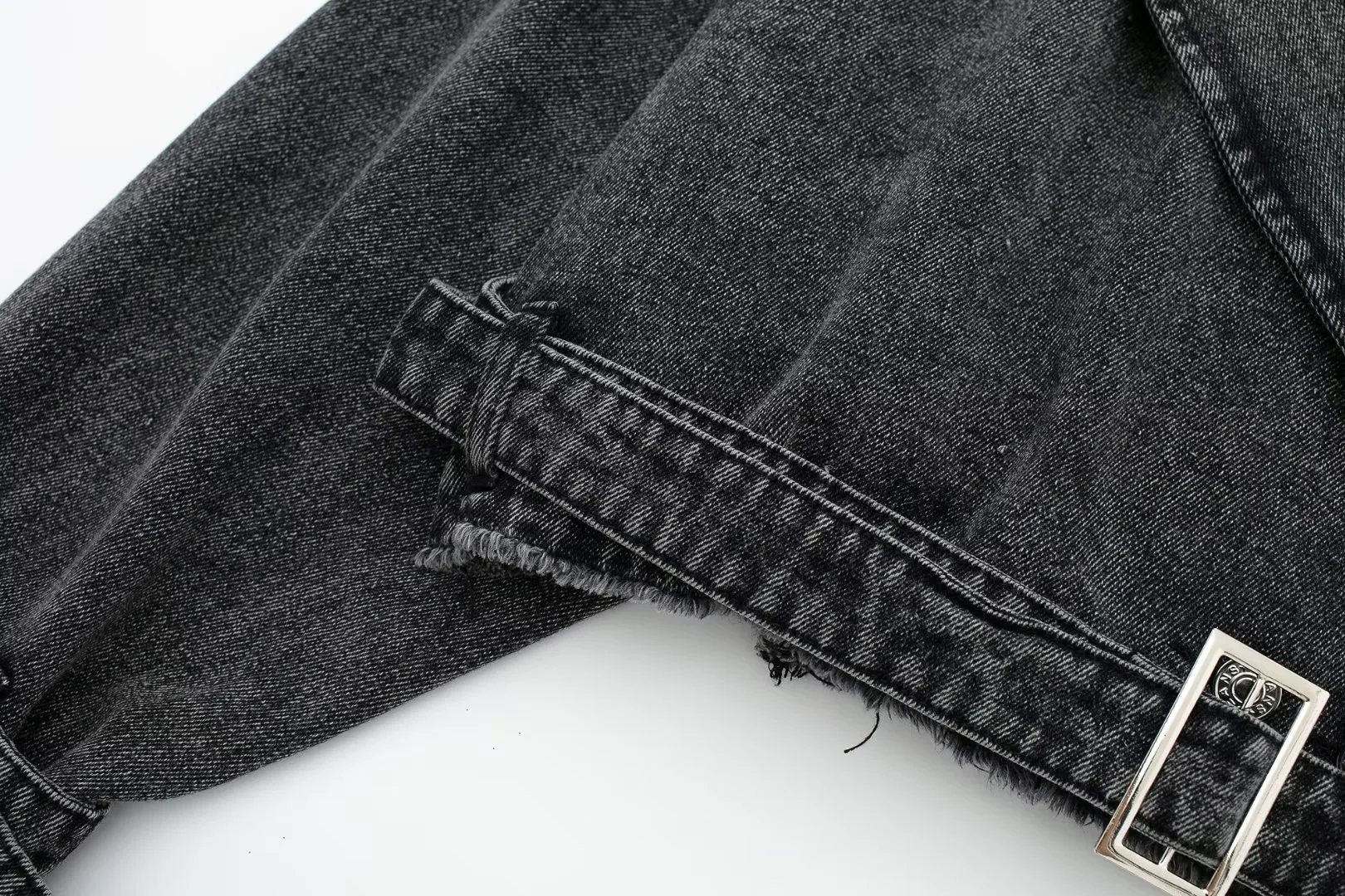 Autumn Lapel Notched Collar Washing Blue Denim Jacket Vintage Women Hem Buckle Belt Draped Jean Coat Cool Outerwear 3 Color