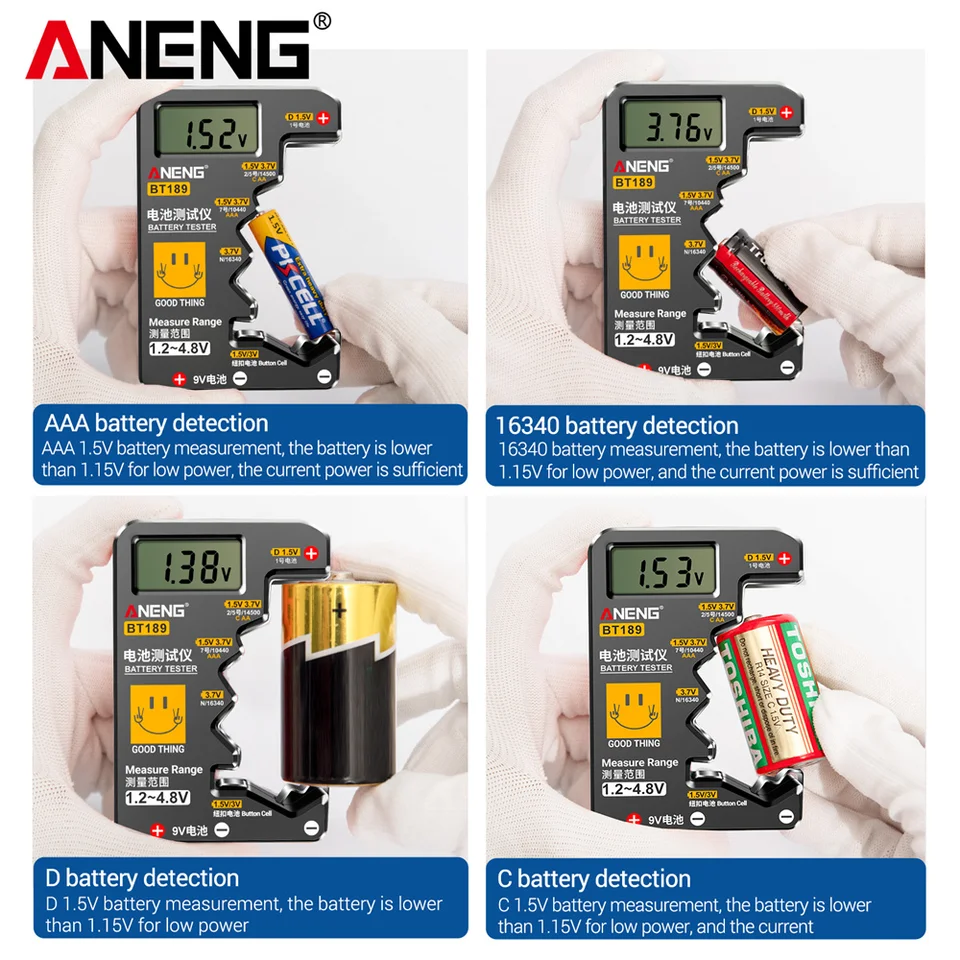 ANENG Tester Digitale Universale Per Batterie – Controllo AA, AAA, 9V, Pile A Bottone E 21700