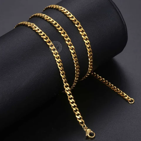 Stainless Steel Necklace Curb Cuban Link Chain For Men Women Gold Tone Solid Metal Punk Jewelry Gift KNM08