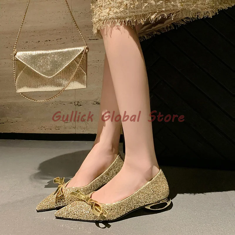 

2024 New Arrival Pointed Toe Bling Butterfly Knot Shallow Pumps Strange Style Elegant Women Shoes Summer Dress Wedding Grace