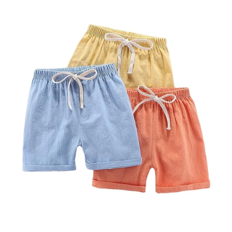 Children's shorts Thin pure cotton and linen baby boy girl outer pants five-point pants beach shorts