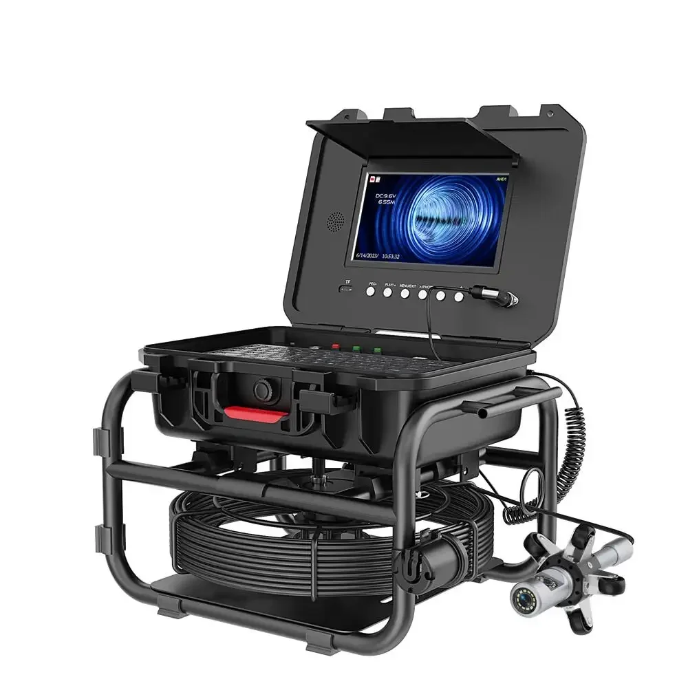 

Камера для обследования канализационной трубы с поворотом на 360 градусов, 9 дюймов, IPS + экран 1080P + передатчик 512 Гц + Счетчик измерителей + клавиатура