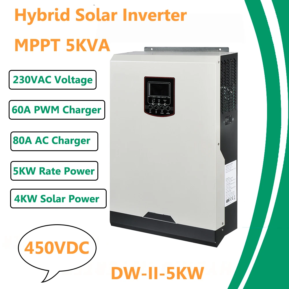 Inverter Solare 450Vdc 5000W 80A Mppt 48V 220V Inverter Off Grid 5Kva Inverter A Onda Sinusoidale Pura Caricabatteria 60A