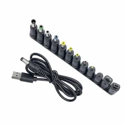 Universal 12 - in - 1 USB to DC Power Charging Cable with 5.5 x 2.5mm Plug Adapter (Black)