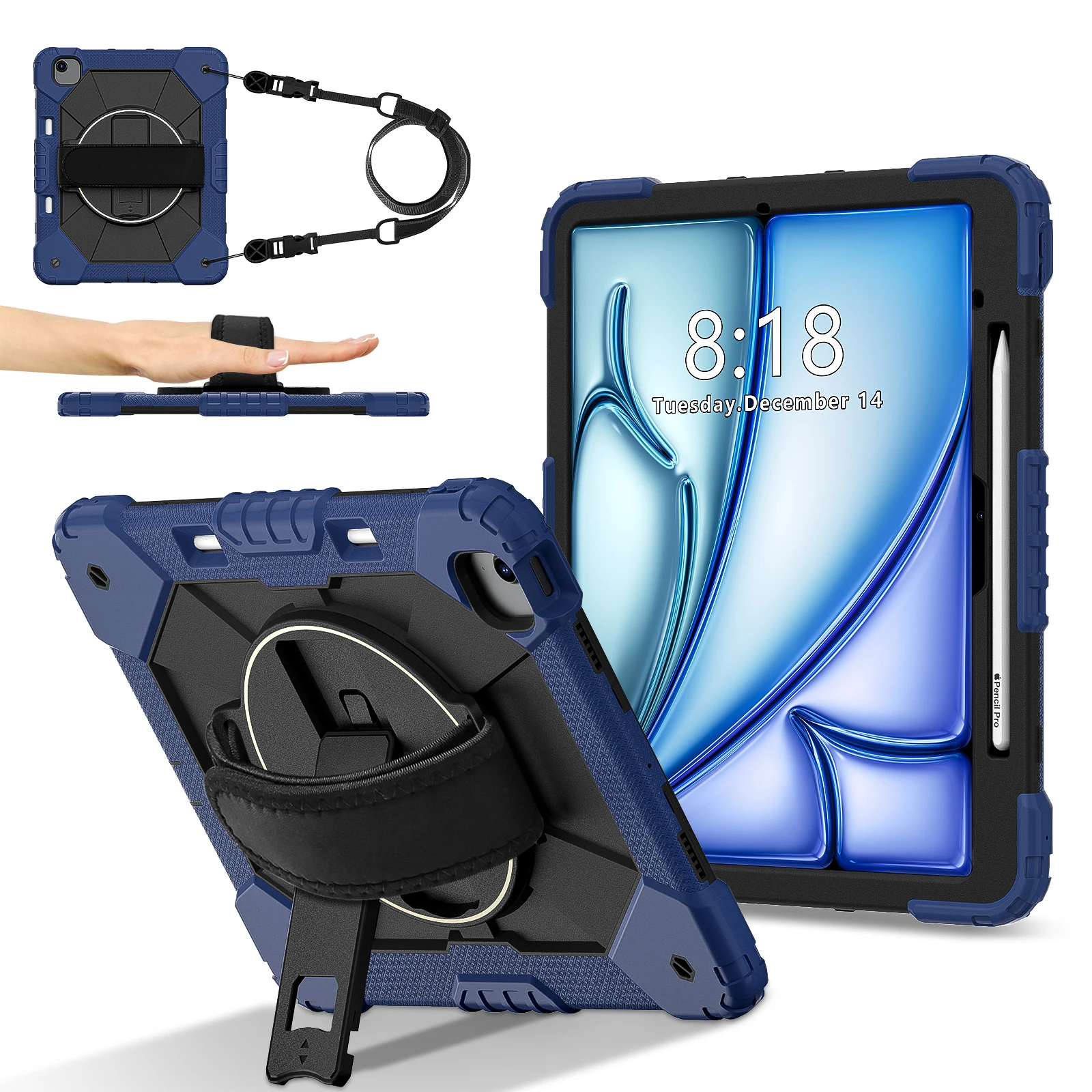 Armor Silicone Case For Ipad Air 13 M3 2025 M2 2024 Version Heavy Duty Rugged Tablet Stand Cover Wristband_voghion.com