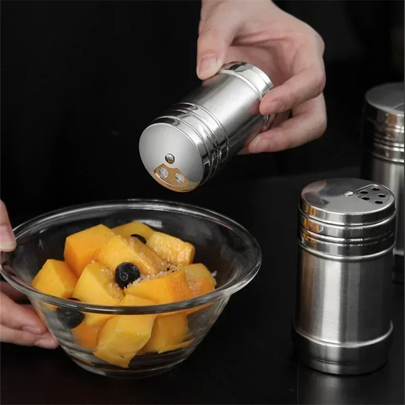 Stainless Steel Spice Jar Rotating Cover Barbecue Salt Sugar Bottle Shaker Pepper Seasoning Can Home Kitchen Cooking Gadgets