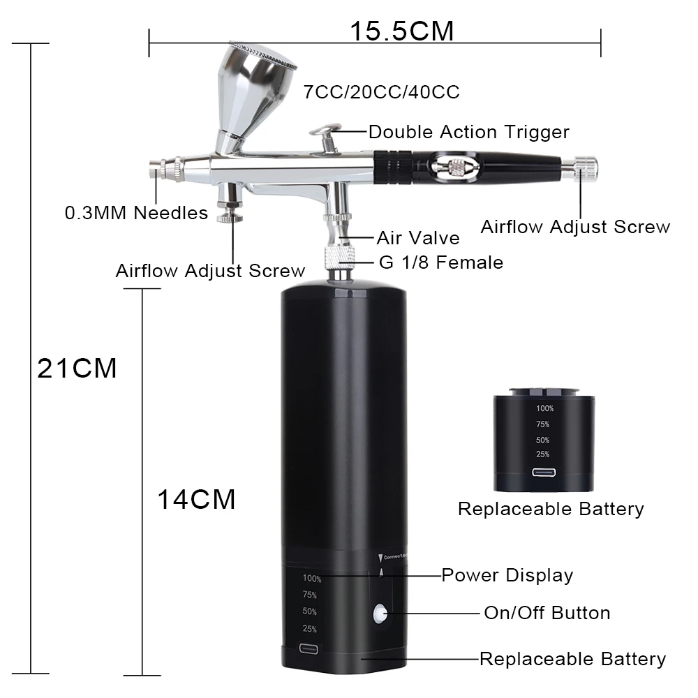 Portable Airbrush Kit Wireless Air Brush with Compressor Electrical Handheld Spray Gun Coloring Tattoo Graffiti Graphic Model Airbrush Pneumatic Tools