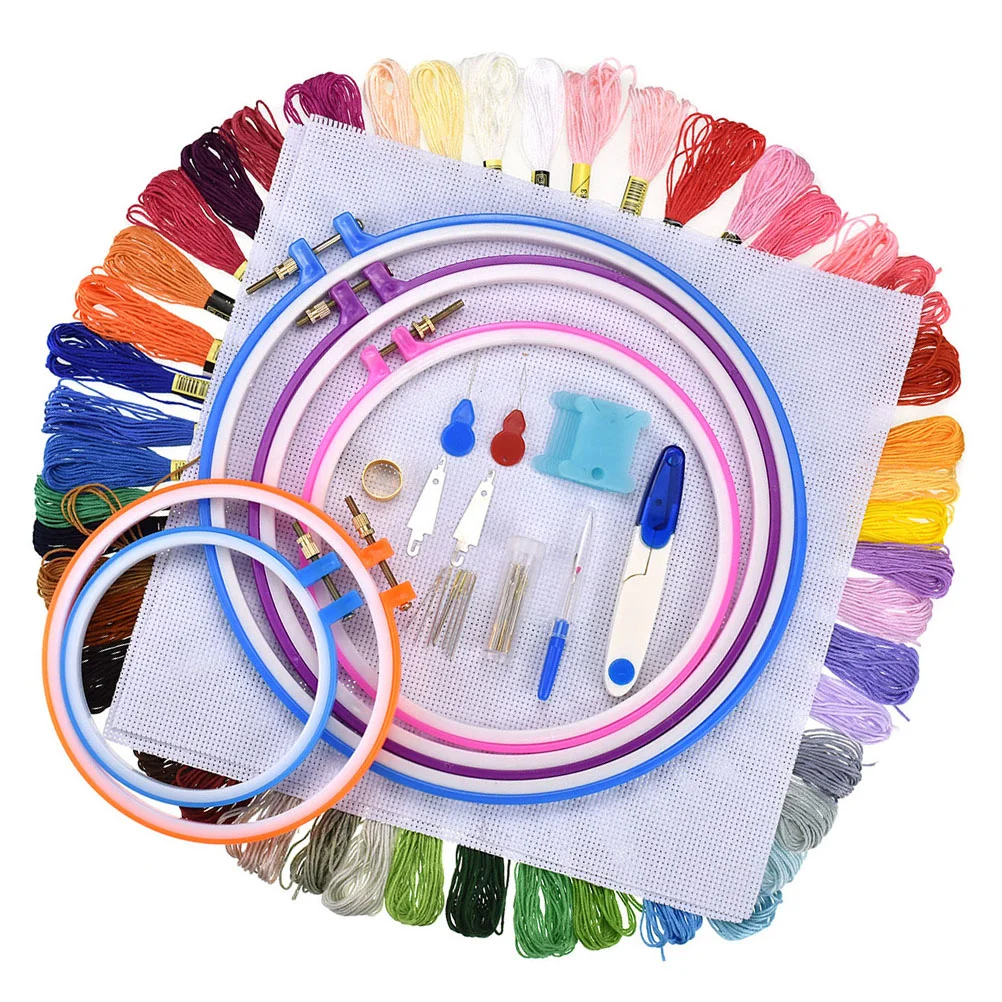 

55pcs Cross-stitch Tool Set Embroidery Circle Frames Thread Craft Tool Kit DIY Embroidery Decor (Random Color)
