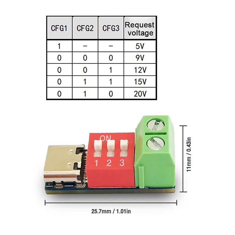 5-20V PD 고속 충전 테스트 보드 조정 가능한 PD 트리거 보드 모듈 USB Type-C 100W 전압 커넥터 전원 공급 장치 액세서리