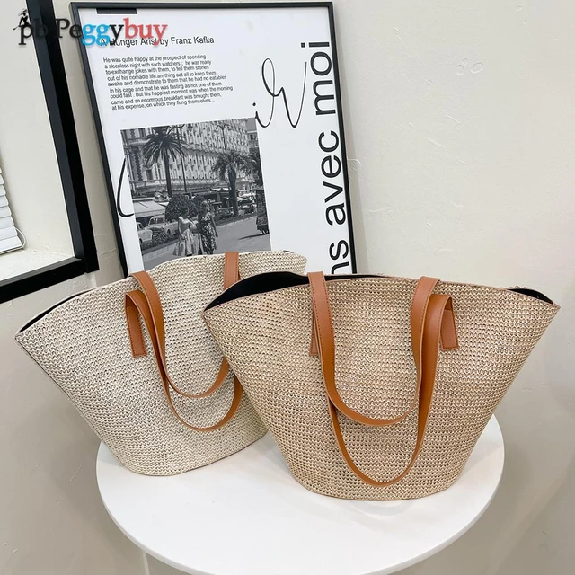 GL-Turelifes Round Summer Straw Bag Big Weave Handbags Beach Shoulder Bags  Vocation Tote HandbagsTravel Bag for Women