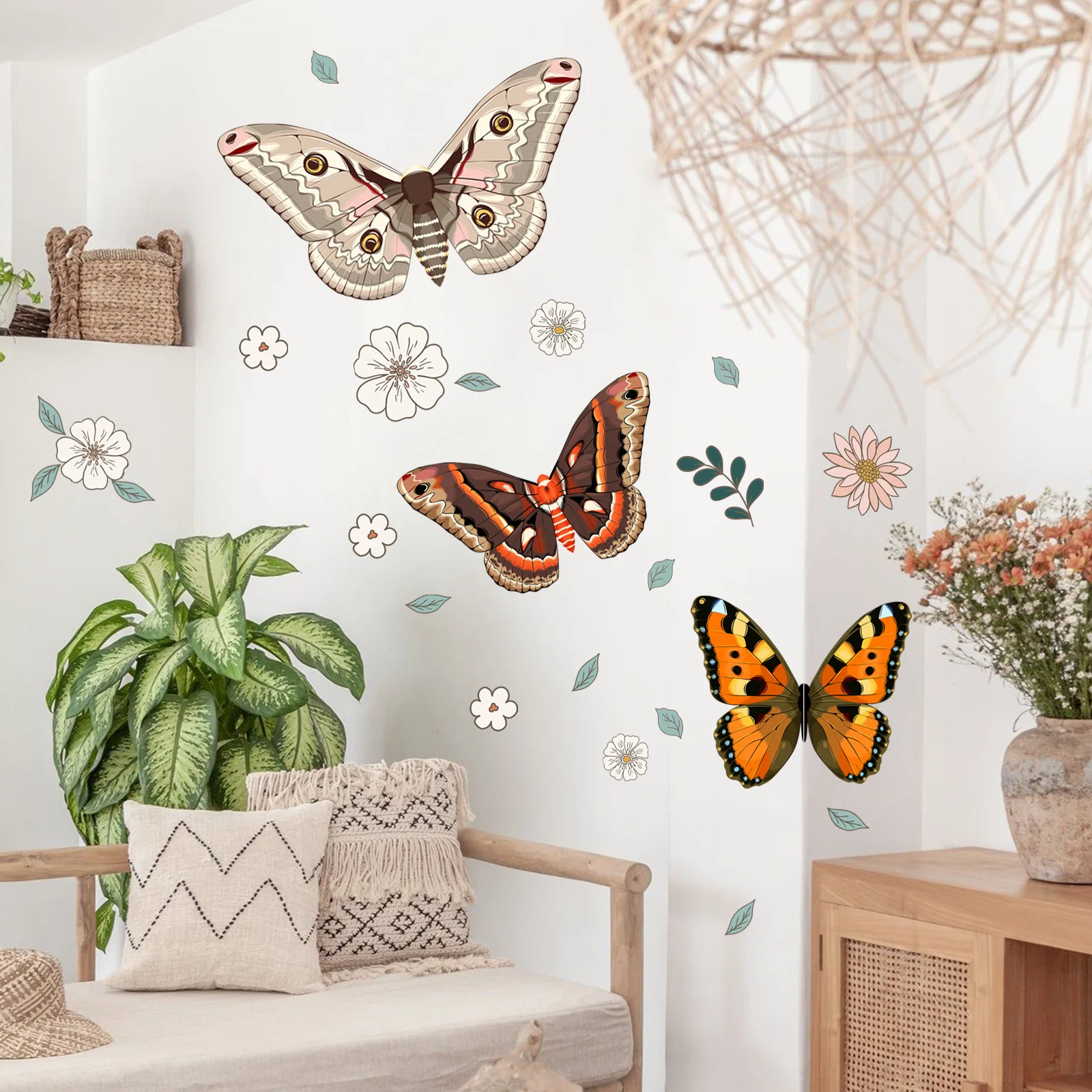 Color Butterfly Flower Leaf Wall Stickers Invisible Glue Series Living Room Bedroom Wall Stickers Wallpapers Home Decor Mj001