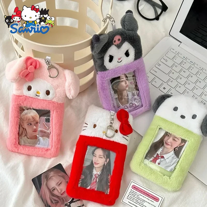 산리오 헬로 키티 봉제 ID 카드홀더 사진 앨범 가방, 쿠로미 시나모롤 마이 멜로디 장난감 펜던트 키체인 액세서리, 소녀 선물