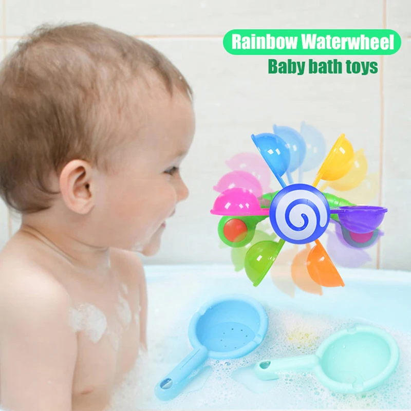 Baby Bath Toys Colorful Waterwheel Toy Bathing Sucker Bathtub Water