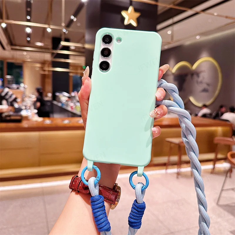 Étui de téléphone avec lanière et collier en bandoulière pour Samsung Galaxy S24 S23 S22 S21 S20 FE Plus Note 20 Ultra Coque arrière en silicone TPU souple_voghion.com