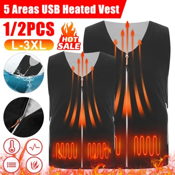 1/2PCS 5 Areas Heating Vest Winter USB Infrared Thermal Jacket Electric Heating Sleeveless Self-heating Clothe For Outdoor Sport 1