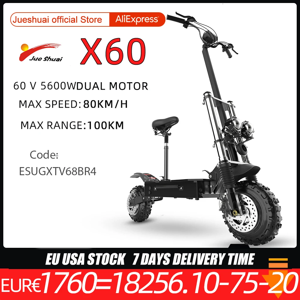 Trottinette électrique Pliable Bikydom K8 - 5600W, 60V 38AH, 50 MPH - Pneus 12 Pouces - Occasion