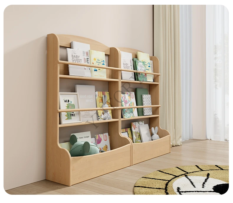 Full solid wood small unit bookshelf, multi-layer bookshelf, children's storage rack, floor to ceiling picture book rack