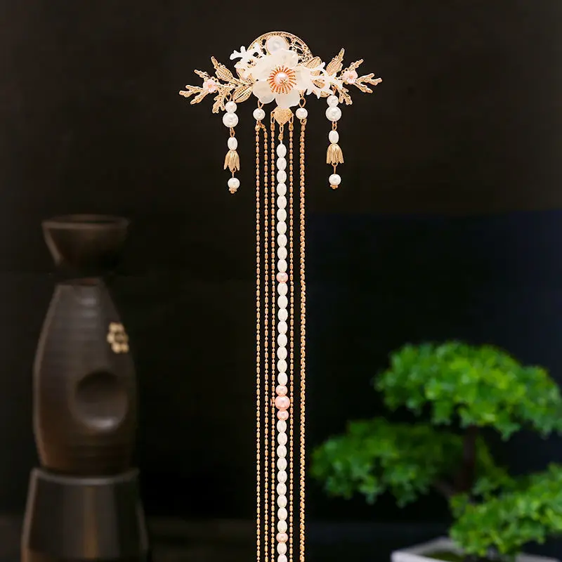 

Headwear Girl's Antique Tassel Pearl Chain Ribbon Hair Accessory for Women