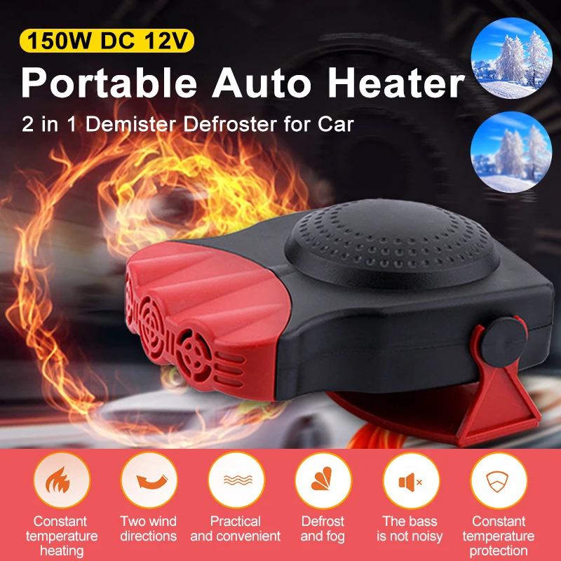 Yous Auto 150W 12V Car Defogger Heater Car Heater Fan Portable Car Defroster  w/ 2 in 1 Cooling & Heating Car Windshield Defogger Handheld Auto  Windscreen Defroster Auto Anti-Fog Heater Gray 