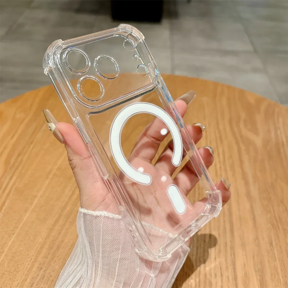 Slim Clear Magnetic Phone Case with Reinforced Corners - Shockproof Hard Cover