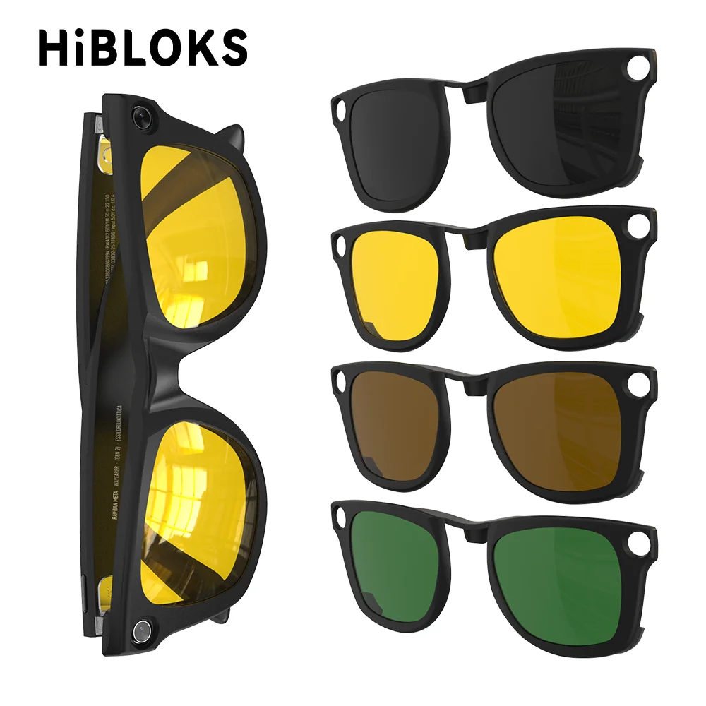 HiBloks-Clip polarizado con marco mate para Ray-Ban Meta Wayfarer RW4006/RW4012 (Gen 2), gafas inteligentes, talla M 50-22, lentes negros mate