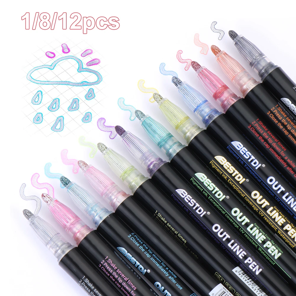 

8/12 Colors Outline Double Lines Pen Art Markers Pen Contour Pen Painting Highlighter Pen for Calligraphy Lettering Scrapbooking